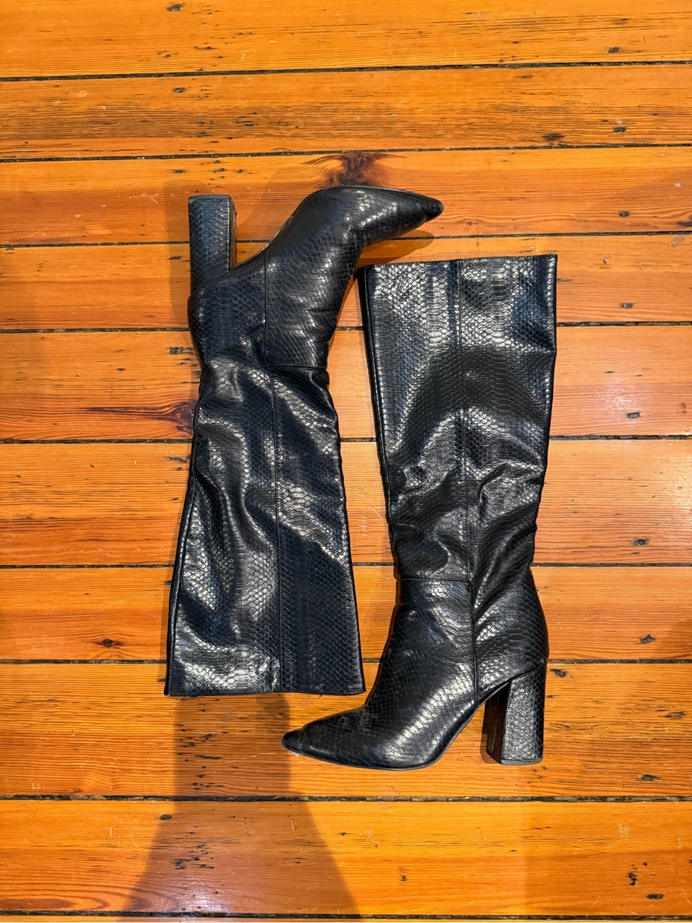 Nordstrom Black Textured Knee-High Block Heel Boots